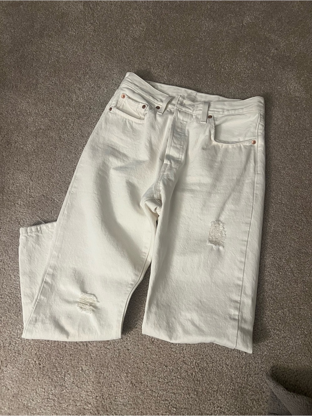 Levi's 501 Off-White Cropped High-Rise Distressed Women's Jeans